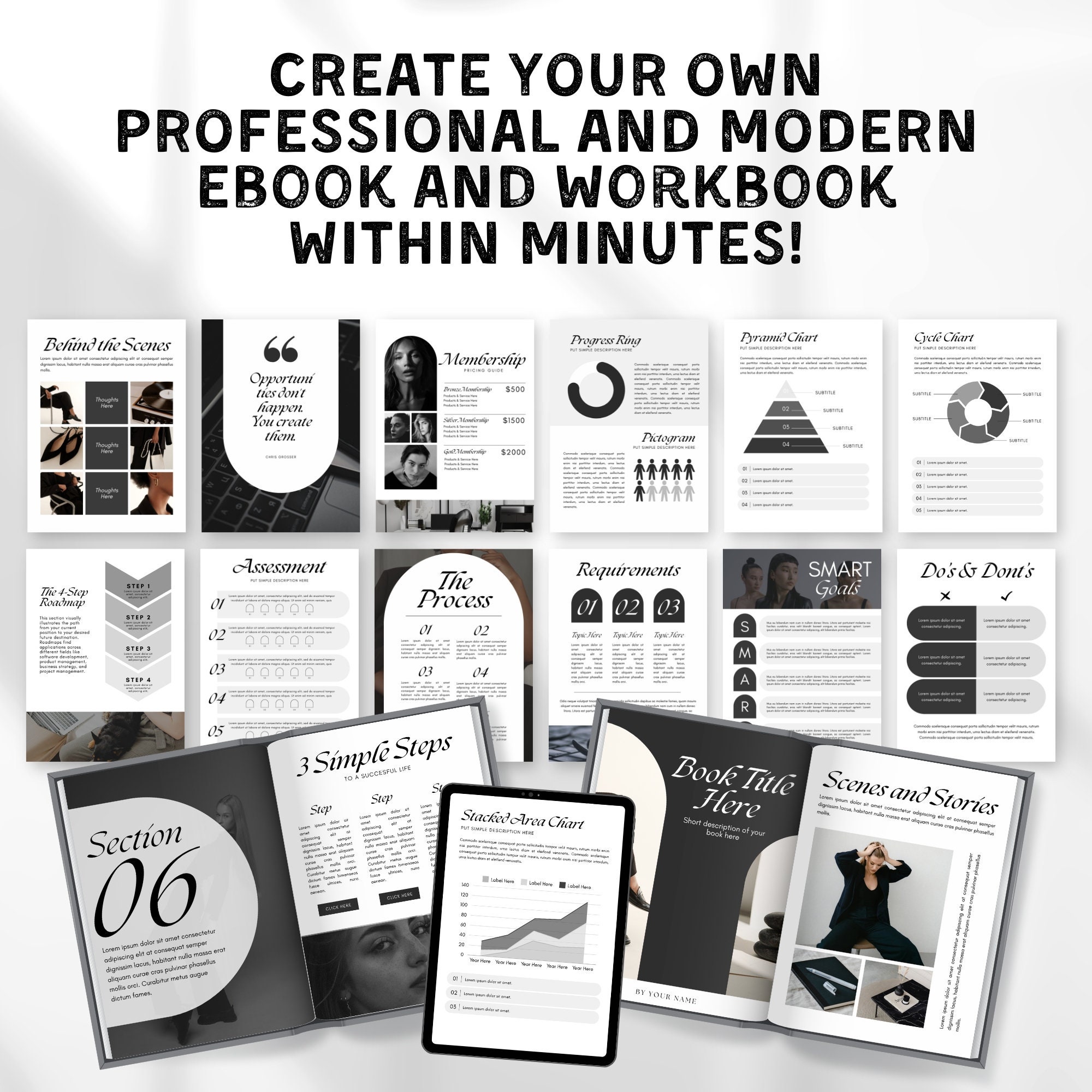 Ebook Template Canva Black and White, Ebook Editable Coaching Workbook ...