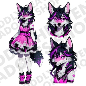 Furry Adopt Character PINK HEART ! Fursona Adoptable Reference Sheet | Furry Adopt w limitowanej edycji | OC Furry | Natychmiastowe pobranie