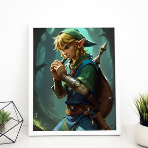 Link Giocando al poster digitale di Ocarina - Arte ispirata a The Legend of Zelda