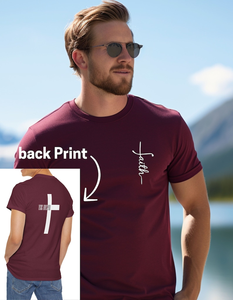 Jesus Loves you Tshirt, Christliches T shirt, religiöses T shirt, Christliche Kleidung, Christliche Geschenke, Jesus, Geburtstag, back print Maroon