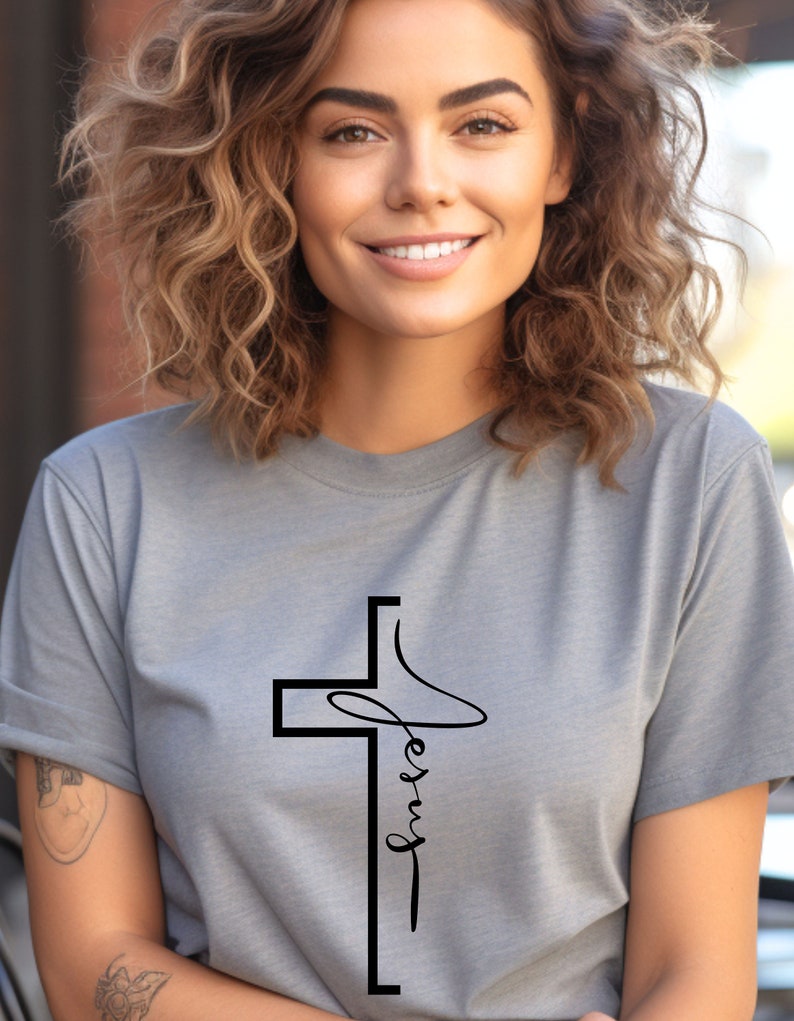 Jesus T Shirt, Christliches T shirt, Christliche Kleidung, Christliche Geschenke, Geburtstag, religiöse kleidung, religiöse geschenke, Sport Grey