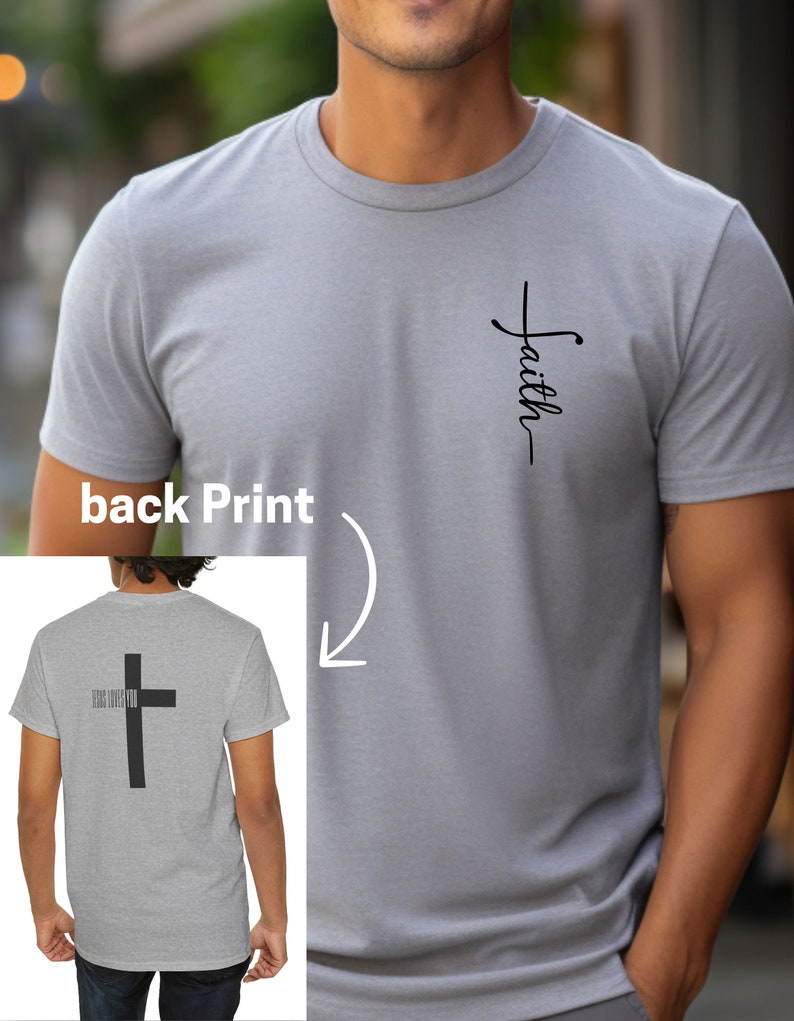 Jesus Loves you Tshirt, Christliches T shirt, religiöses T shirt, Christliche Kleidung, Christliche Geschenke, Jesus, Geburtstag, back print Sport Grey