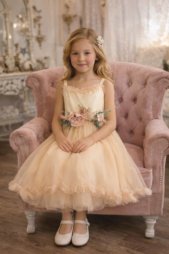 Princess Bridesmaid Dress in Rose Ivory Tulle – One-of-a-kind Tailored Piece by Atelier