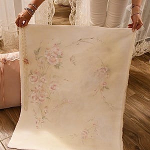 Wonderful hand-painted canvas with faded effect of 1920 Italian Rose Vintage on beige background