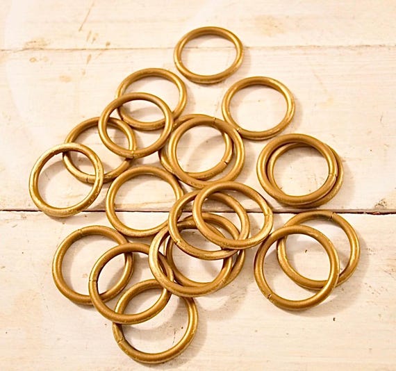 Set of 20 Vintage Iron Curtain Rod Rings in Antique Gold Finish