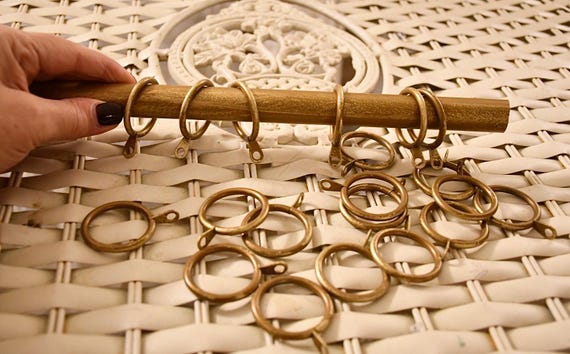 Vintage 1950s Burnished Brass Curtain Rod Ring Set