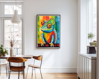 Chameleon Oil Painting, High Quality Canvas Painting, Digital Printable Home Decoration, Digital Oil Painting