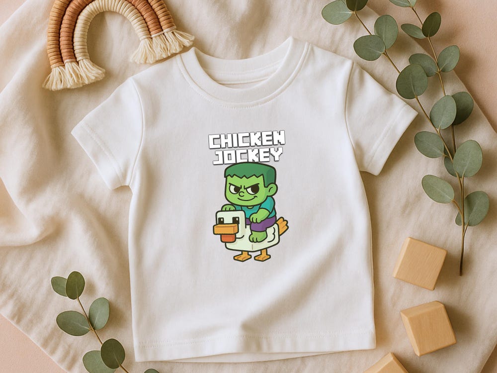 Youth Chicken Jockey Minecraft Shirt, Kids Gamer T-Shirt, Chicken Jockey Design, Cool Minecraft Tee For Boys & Girls, Chicken Shirt Trendy Fashion