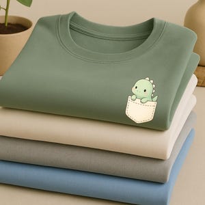Pocket Dinosaur Sweatshirt, Cute Kawaii Green Dino Pullover, Cozy Cartoon Animal Hoodie, Dinosaur Lover Gift