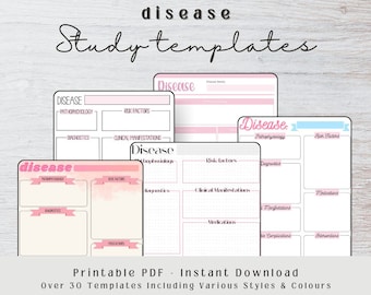 Disease Study Templates, Nursing Med Student Worksheets, Pathology Revision, Digital Printable Worksheets, Goodnotes, Notability Concept Map