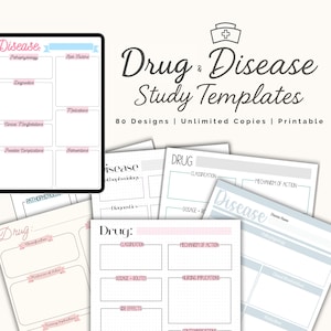 Disease & Drug Study Worksheets | Pathology and Pharmacology Student Revision Worksheets | Nursing School Pathophysiology Templates Bundle