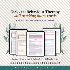 DBT Diary Cards | 12 Weekly Skill Trackers in Colour-Coded Designs | Printable Therapy Tool & GoodNotes