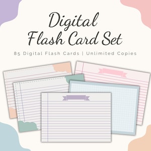 85 schede digitali flash / Schede di studio estetico / A righe, a griglia, a punti, semplici / Stampabili e compatibili con Goodnotes / Per studenti, appunti digitali