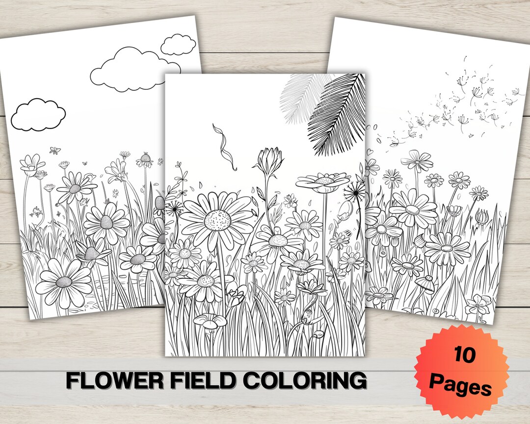Flower Field Coloring Pages, Adult Coloring Pages, Stress Relieve, Art ...