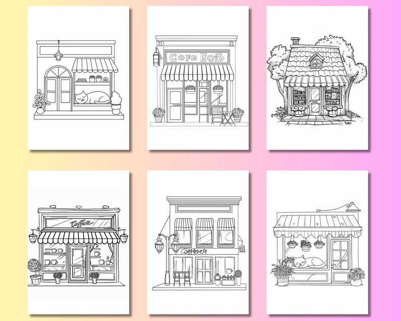 Storefronts Coloring Pages, for Adults Coloring Pages, Printable Coloring Book, Storefronts ...