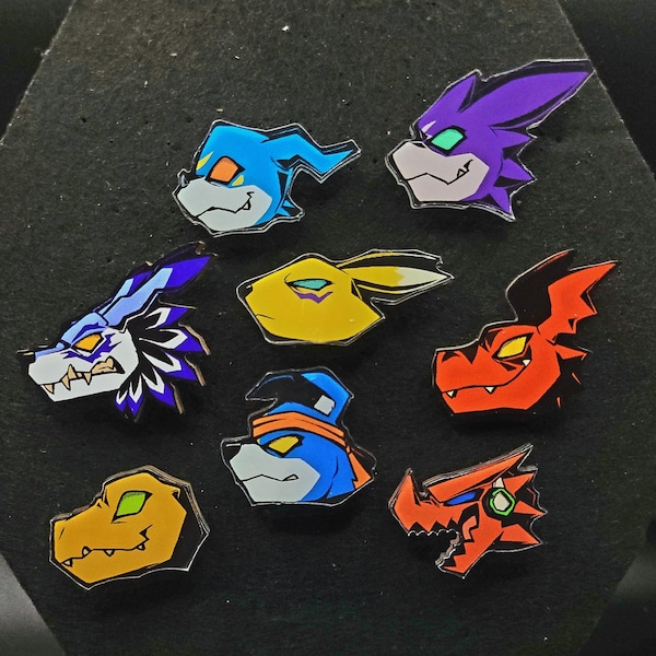 Badge Digimon de 1,5 - 2 pouces en bois et acrylique résistant à l'eau nostalgique dessin animé des années 90