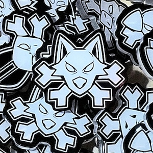 Skull and Crossbones 1.5 inch Acrylic furry Pin, Black Fursona Badge Accessories for Jackets and Lanyards, Protogen, Skulldog, Manokit, Wolf