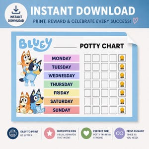 Bluey Potty Training Chart, Bluey Potty Chart w formacie PDF