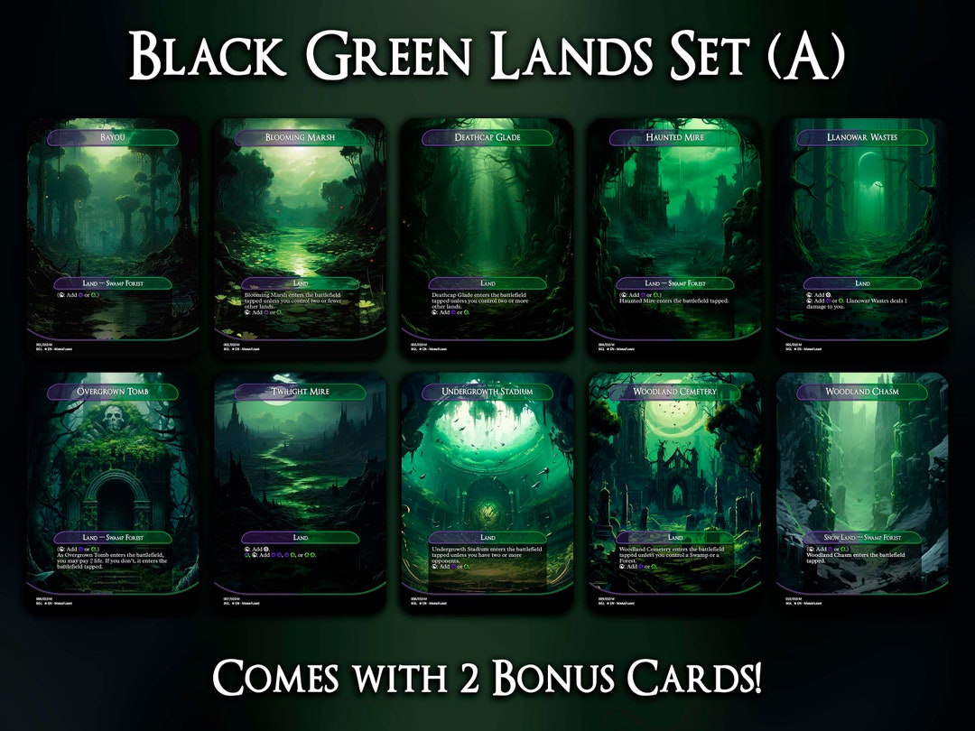 Black Green Lands Set A Custom MTG Cards, EDH, Premium MTG Cards, Proxy Cards, Commander Proxy