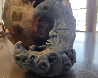 Handmade Crescent Moon Shelf Sitter – Polymer Clay Celestial Decor
