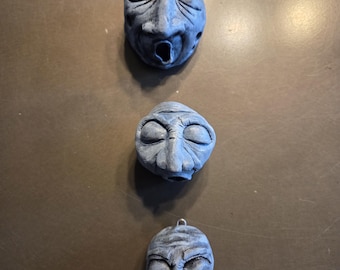 Yawning Moon Set - Trio of Whimsical Ceramic Faces - Unique Celestial Wall Art