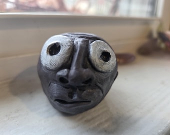 Startled Little Man – Tiny Surreal Desk Sculpture – Small Weird Face Figurine