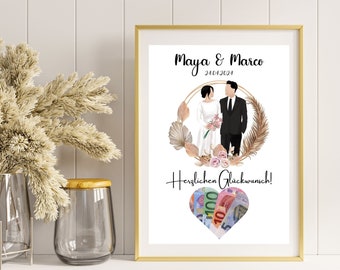 Money gift wedding template DIY gift for the wedding newlyweds personalized money gift for printing married couple wedding shower couple