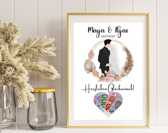 Plantilla de boda para regalo de dinero, regalo de boda artesanal, regalo de dinero personalizado para novia y novio, para imprimir boda musulmana islámica