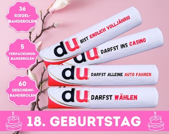 18 Geburtstag Duplo Banderolen Verpackungen Endlich 18 DIY Geschenk Volljährigkeit Geschenk zum 18 volljährig 18ter Geburtstag 101 Vorlagen