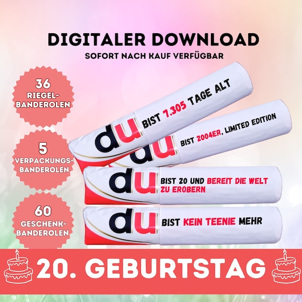 20 Geburtstag Duplo Banderolen Verpackungen DIY Geschenk 20 Jahre Geschenk zum 20. Geburtstag 20ter Geburtstag 101 Vorlagen