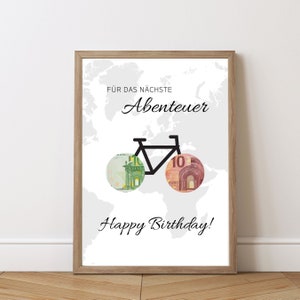 Geldgeschenk Geburtstag Vorlage DIY Geschenk Geburtstag Biketour Geld für Männer Frauen Geld Geschenk Urlaub zum Ausdrucken Fahrrad Reise
