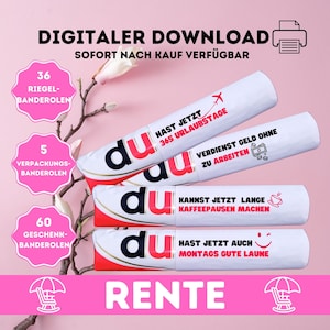 Geschenk zur Rente, Duplo Vorlagen Rente DIY Download 101 Banderolen Geschenk zum Abschied Kollege, Rentengeschenk, Ruhestand personalisiert