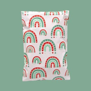 Christmas Rainbows Holiday Red Green Pink Poly Mailer Shipping Pouch Self Adhesive 7.5&quot;x10.5&quot; 25 pack