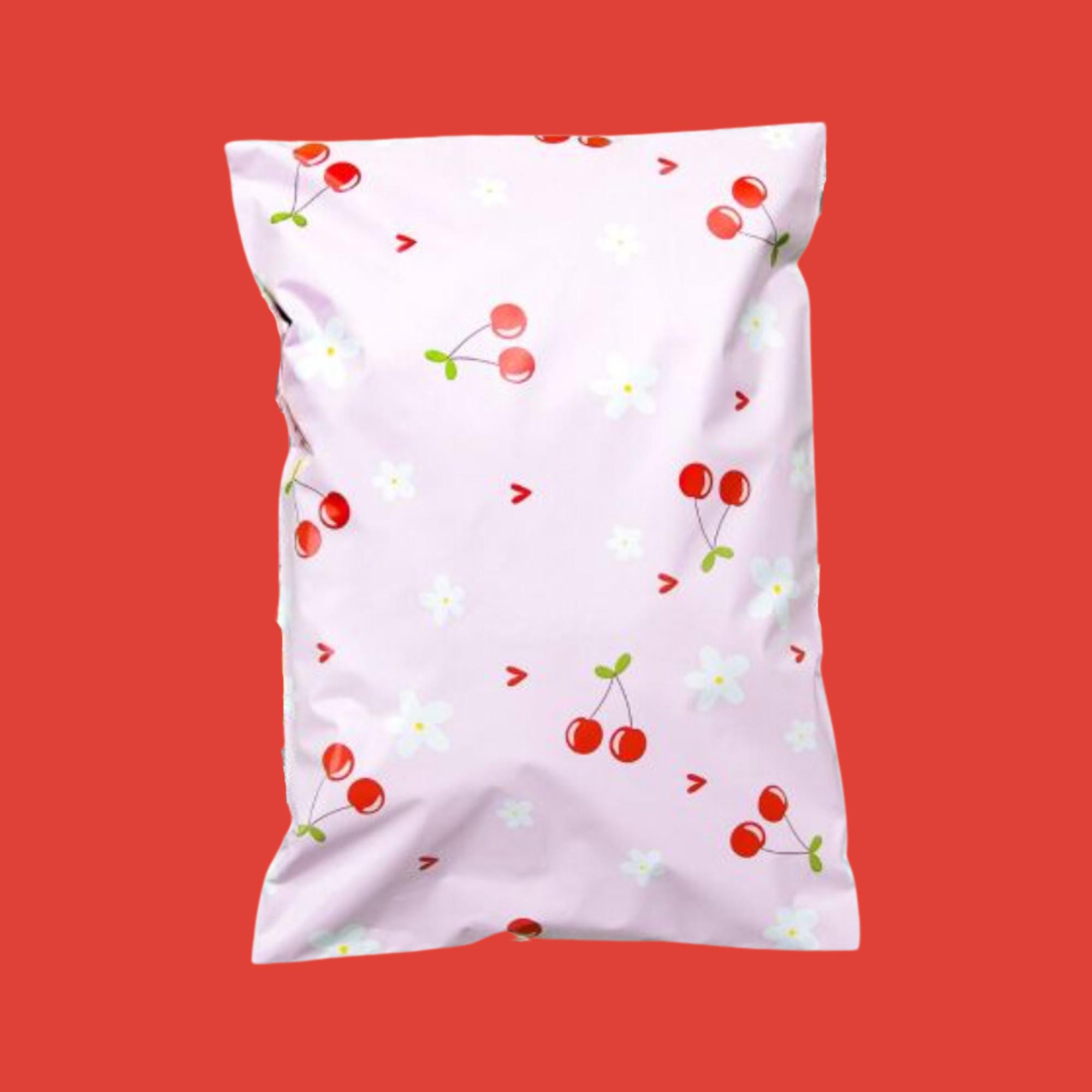 Cherry Heart Daisy Pastel Pink Poly Mailer Shipping Pouch Self Adhesive 7.5"x10.5" 25 pack
