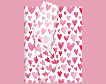 Valentine Illustrated Hearts Red Pink White Tissue Paper Small Business Packaging 30 pack