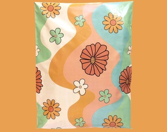 Retro Floral Wavy Colorful Poly Mailer Shipping Pouch Self Adhesive 10"x13" 10ct, 25ct, 50ct, 100ct