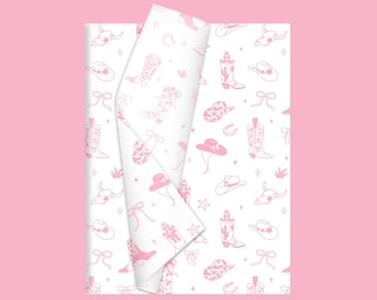 Western Cowboy Cowgirl Pastel Pink White Tissue Paper Small Business Packaging 30 pack