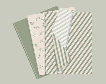 Greenery Leaves Green Stripe Sage Green Tissue Paper Small Business Packaging 30 pack