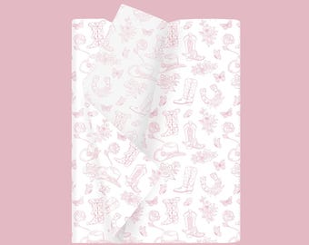 Western Cowgirl Floral Pastel Pink White Tissue Paper Small Business Packaging 25 pack