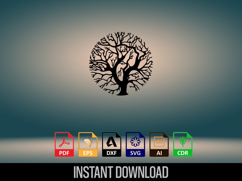Tree Cd R Vector Files Round Tree Wall Art Dxf, Svg, Pdf, Ai, Cdr File, Laser Cut File, Cnc ...