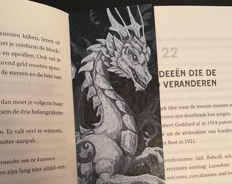 Dragon bladwijzer, Dragon thema bladwijzer, grijswaarden bladwijzer, Reader cadeau, 3D gedrukte Dragon bladwijzer, donkere bladwijzer, grote getextureerde bladwijzer