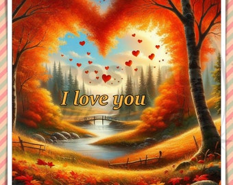 Carte numérique - coeur paysage d'automne, I Love You - anniversaires idéaux, anniversaires