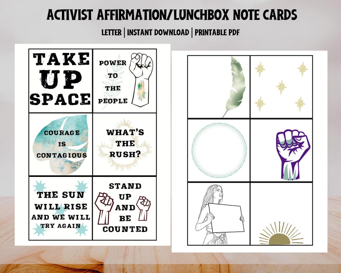 Activist Affirmation Cards: Inspirational Printable Lunchbox Notes ...