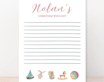 Lista dei desideri natalizi personalizzabile con acquerello per bambini | Modello Canva modificabile