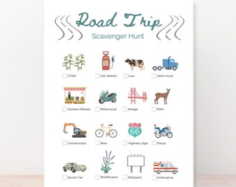 Caccia al tesoro stampabile per bambini durante un viaggio su strada – Gioco di viaggio, download immediato