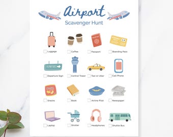 Caccia al tesoro in aeroporto stampabile per bambini – Gioco da viaggio, download immediato