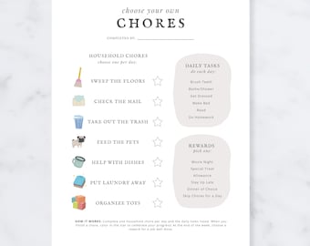 Tabella delle faccende domestiche per bambini stampabile / Tracker delle responsabilità settimanali (download immediato)