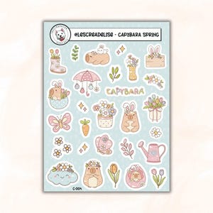 Feuille d'Autocollants printemps groovy Capybara - Stickers Rétro & Floraux pour Planner, Journal, bullet, Organisation, Scrapbooking.