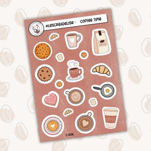 Feuille d'Autocollants Coffee Time - Autocollants café - Stickers pour Planner, Journal, bullet, Organisation et Scrapbooking