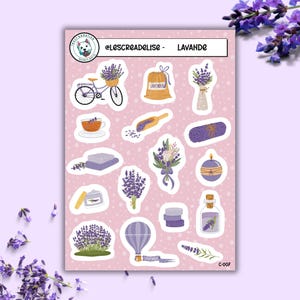 Feuille d'Autocollants Lavande - stickers sur le thème lavande - Stickers pour Planner, Journal, bullet, Organisation et Scrapbooking